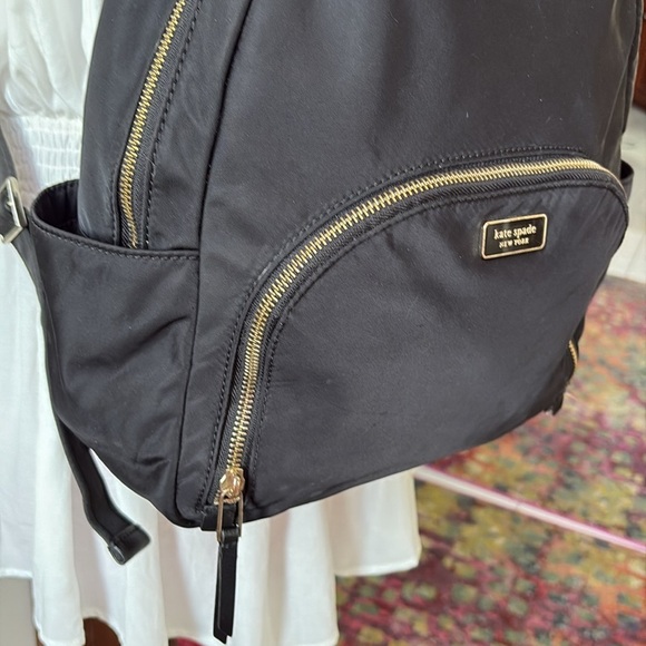 Kate Spade  backpack  sling back  knapsack  nylon Black. Gold tone. HW like new. - Picture 5 of 15